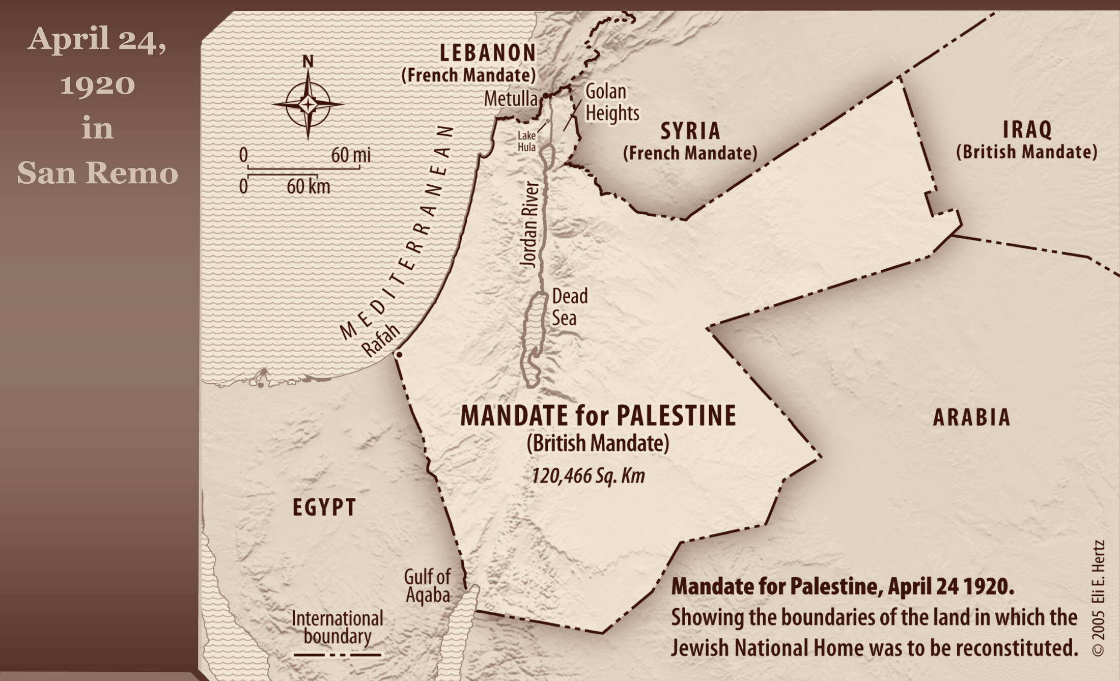 Map of the Mandate for Palestine, San Remo, April 24, 1920, by Eli E. Hertz